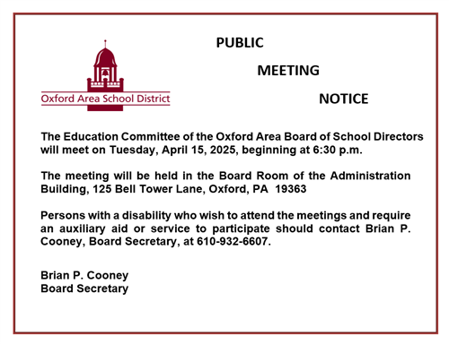 PUBLIC MEETING NOTICE - Education Committee